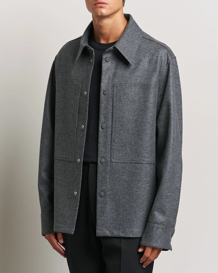 Jil Sander Wool Flannel Overshirt Grey Melange