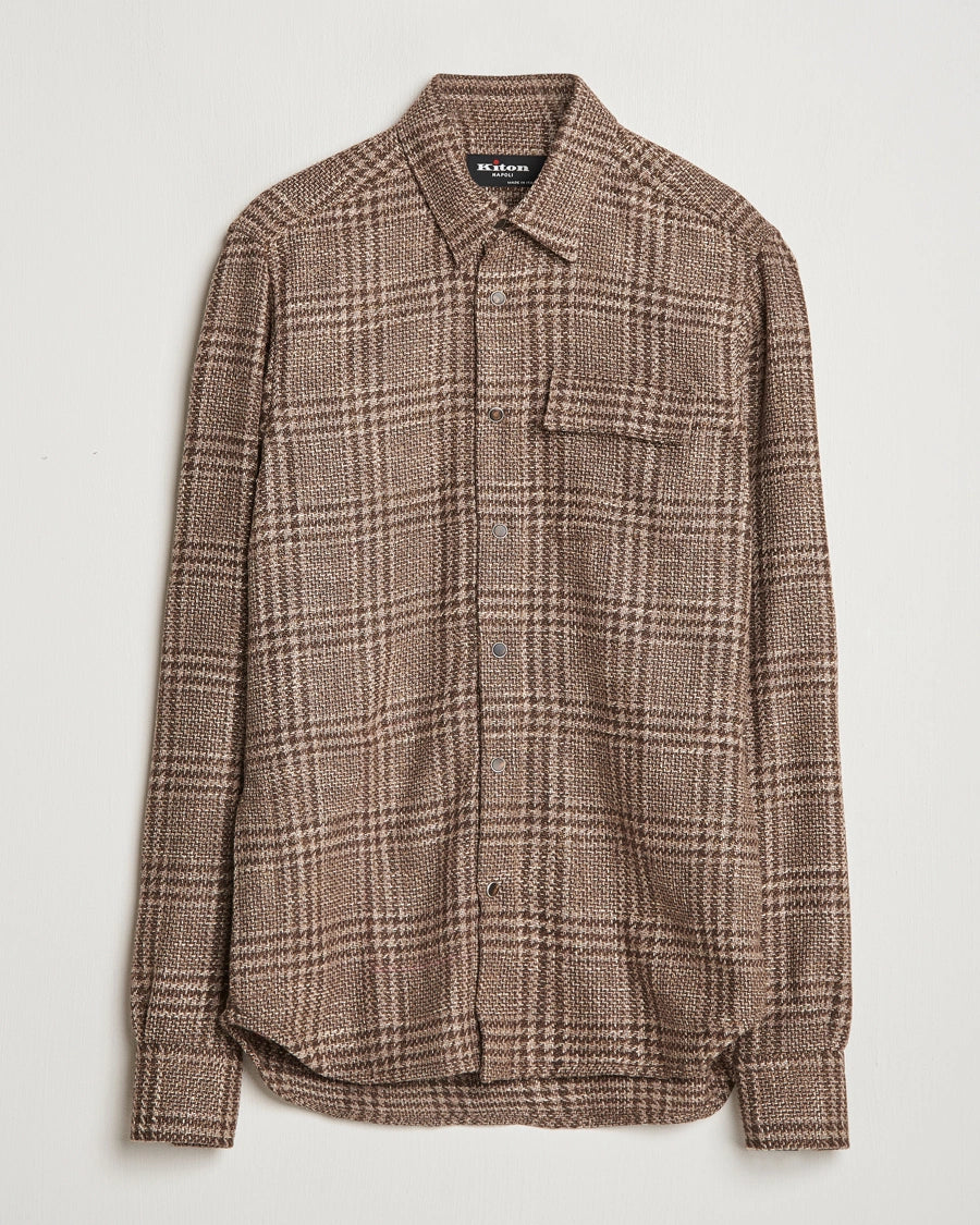 Kiton Wool Check Overshirt Brown Check