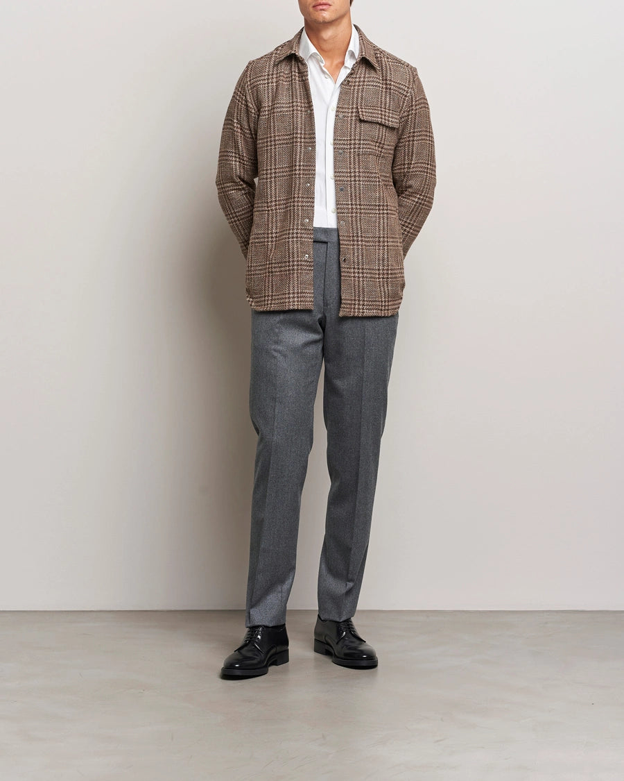 Kiton Wool Check Overshirt Brown Check