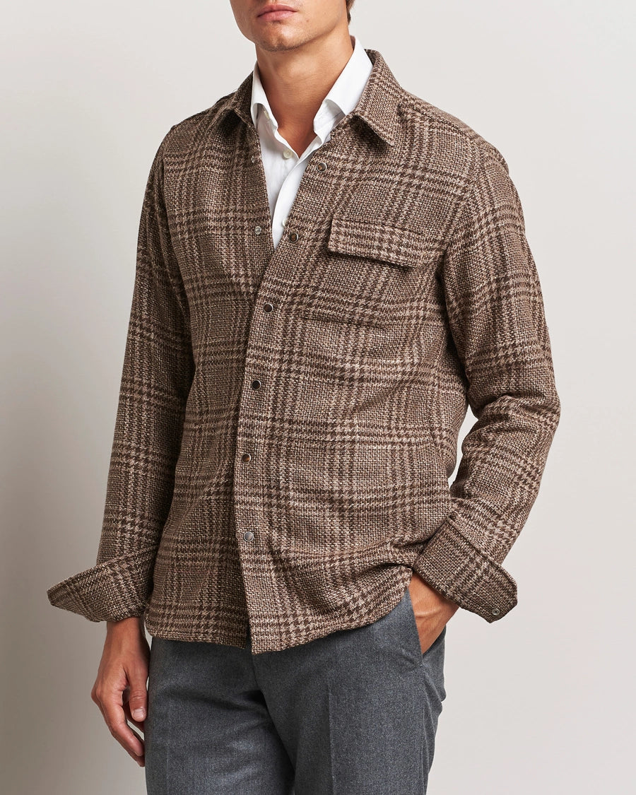 Kiton Wool Check Overshirt Brown Check