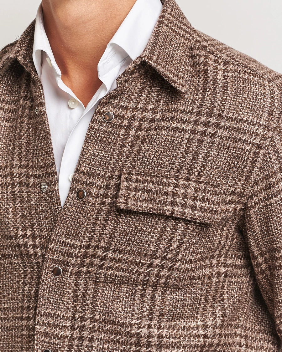 Kiton Wool Check Overshirt Brown Check