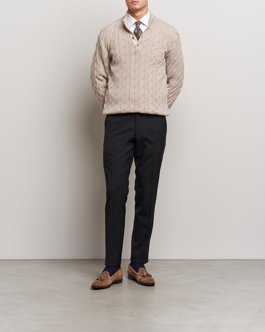 Ralph Lauren Purple Label Cashmere Cable Half Zip Beige