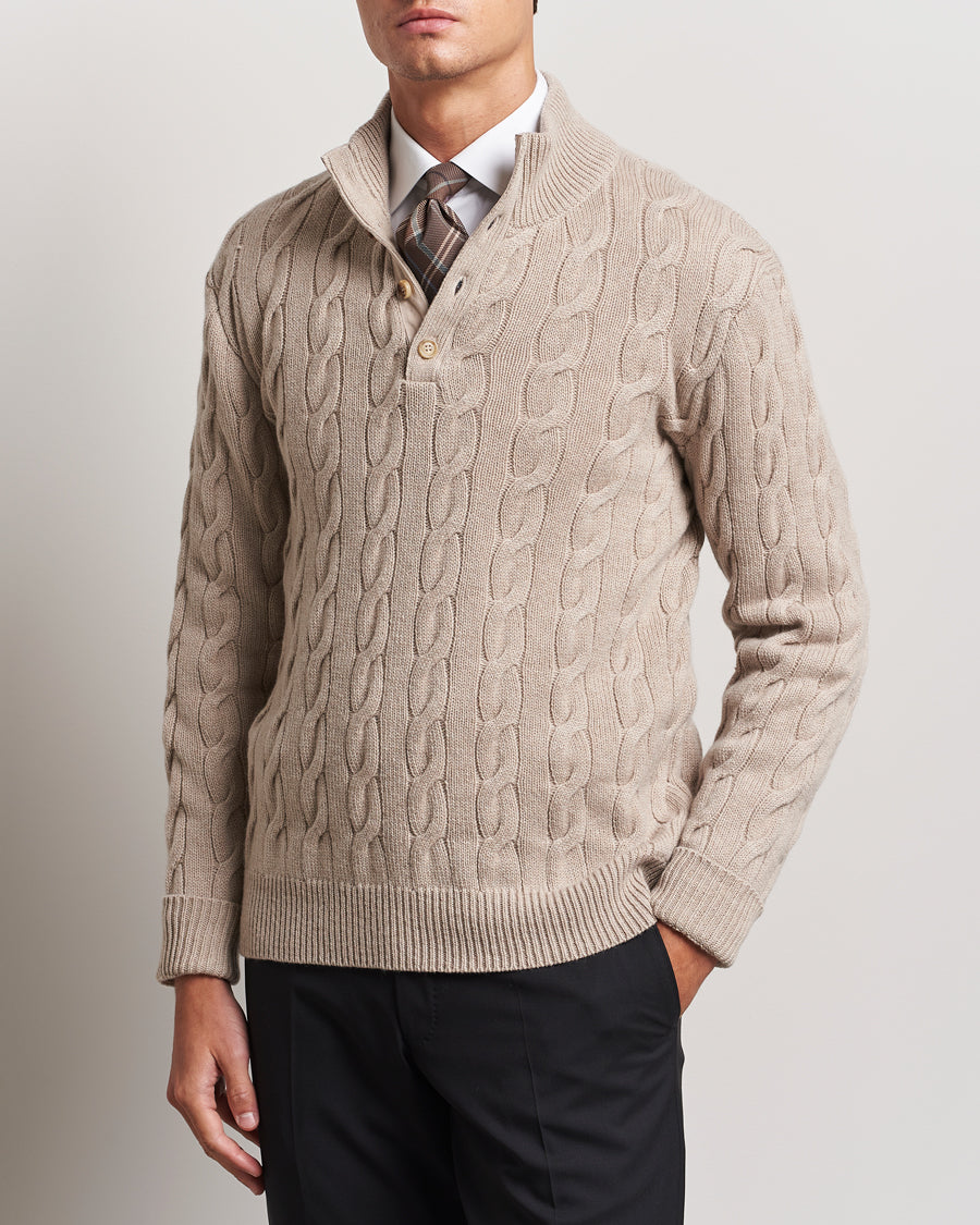 Ralph Lauren Purple Label Cashmere Cable Half Zip Beige