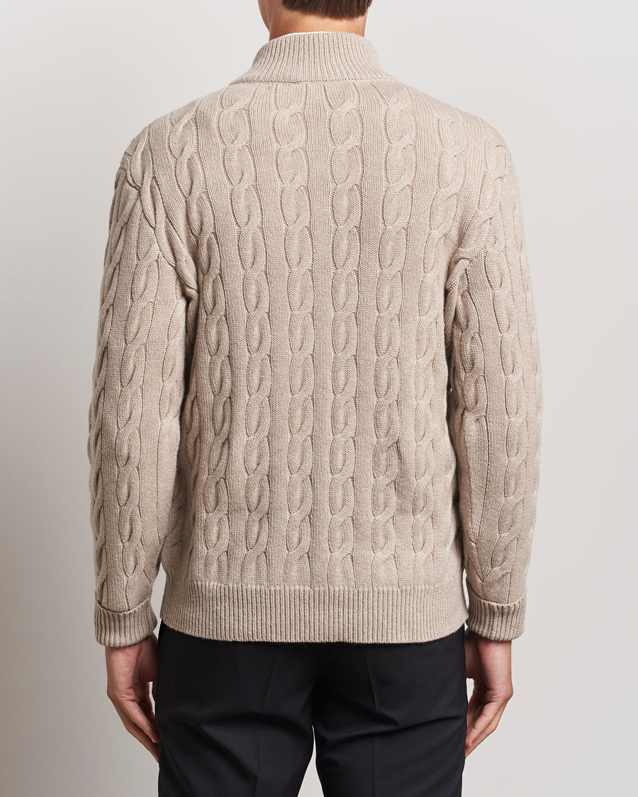 Ralph Lauren Purple Label Cashmere Cable Half Zip Beige