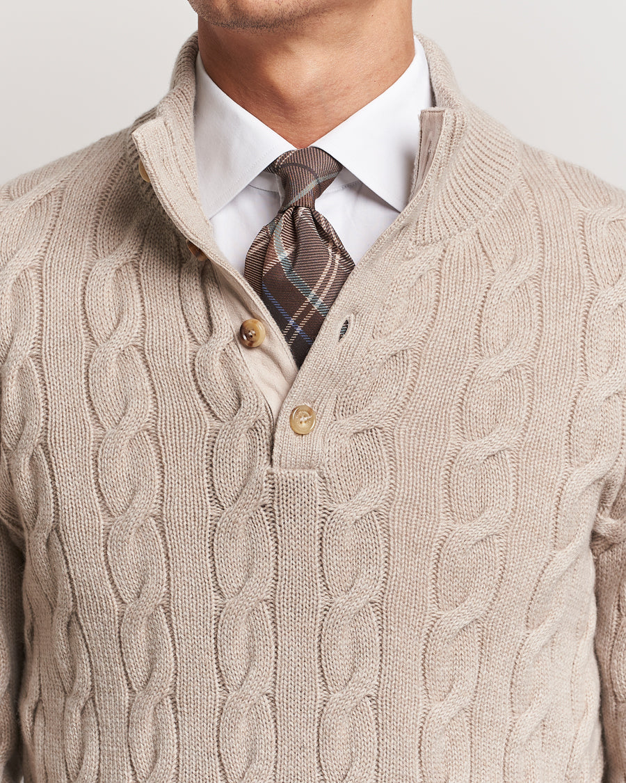 Ralph Lauren Purple Label Cashmere Cable Half Zip Beige