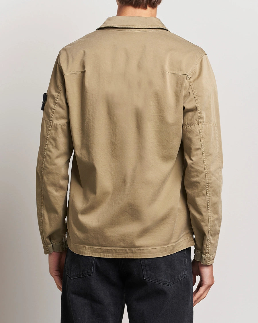 Stone Island Garment Dyed Cotton Zip Overshirt Biscuit