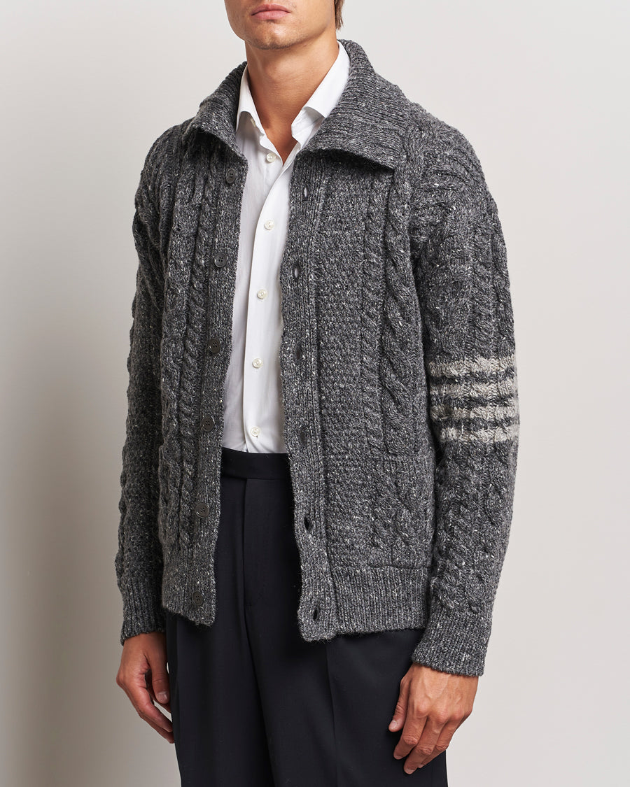 Thom Browne Donegal Cable Cardigan Medium Grey