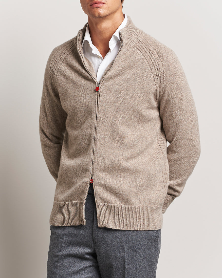 Kiton Cashmere Raglan Full Zip Beige