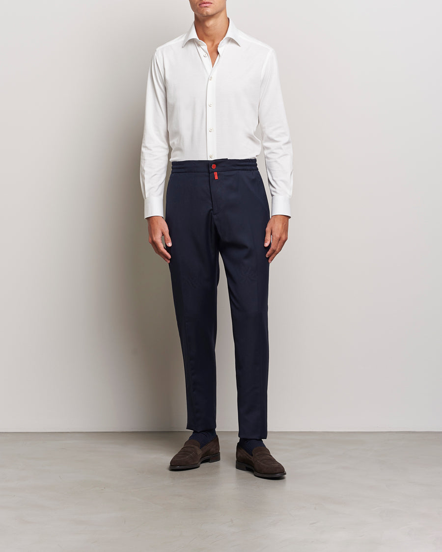 Kiton Wool Stretch Drawstring Trousers Navy