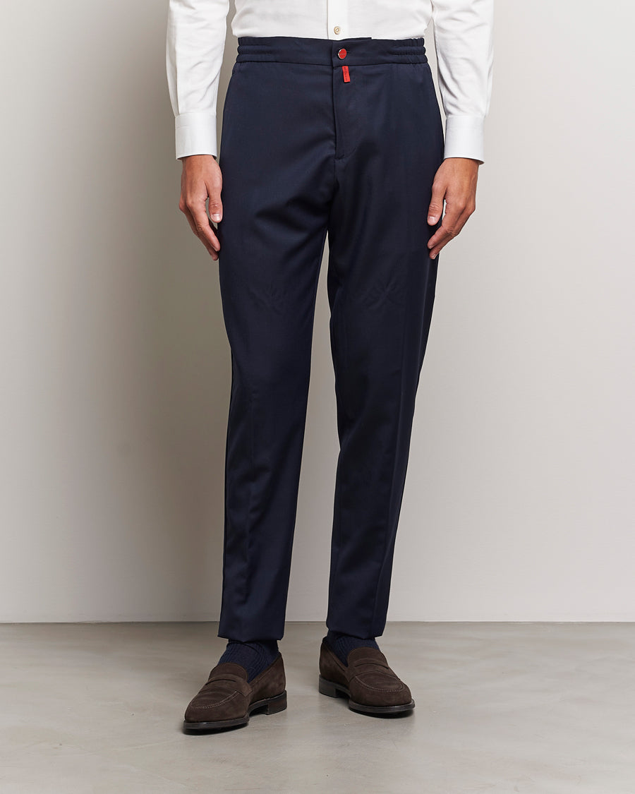 Kiton Wool Stretch Drawstring Trousers Navy