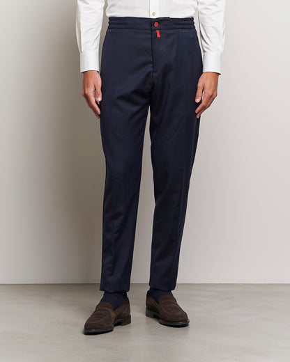 Kiton Wool Stretch Drawstring Trousers Navy