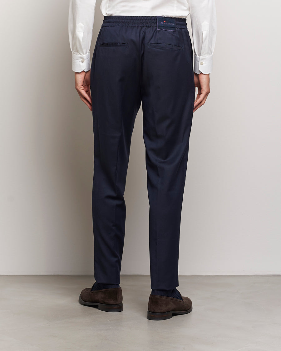 Kiton Wool Stretch Drawstring Trousers Navy