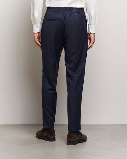 Kiton Wool Stretch Drawstring Trousers Navy