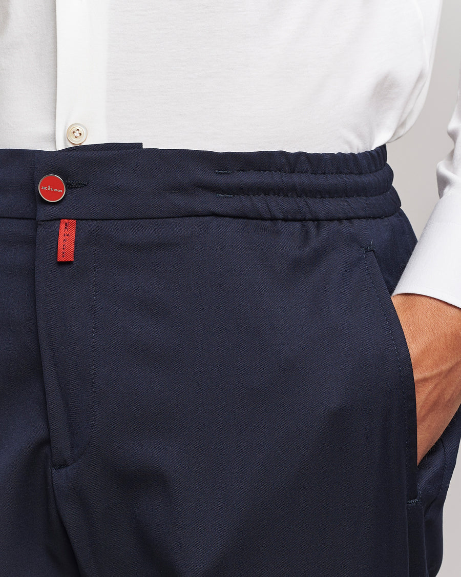 Kiton Wool Stretch Drawstring Trousers Navy