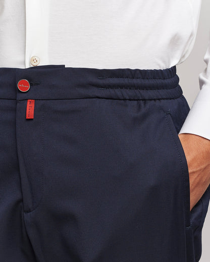 Kiton Wool Stretch Drawstring Trousers Navy