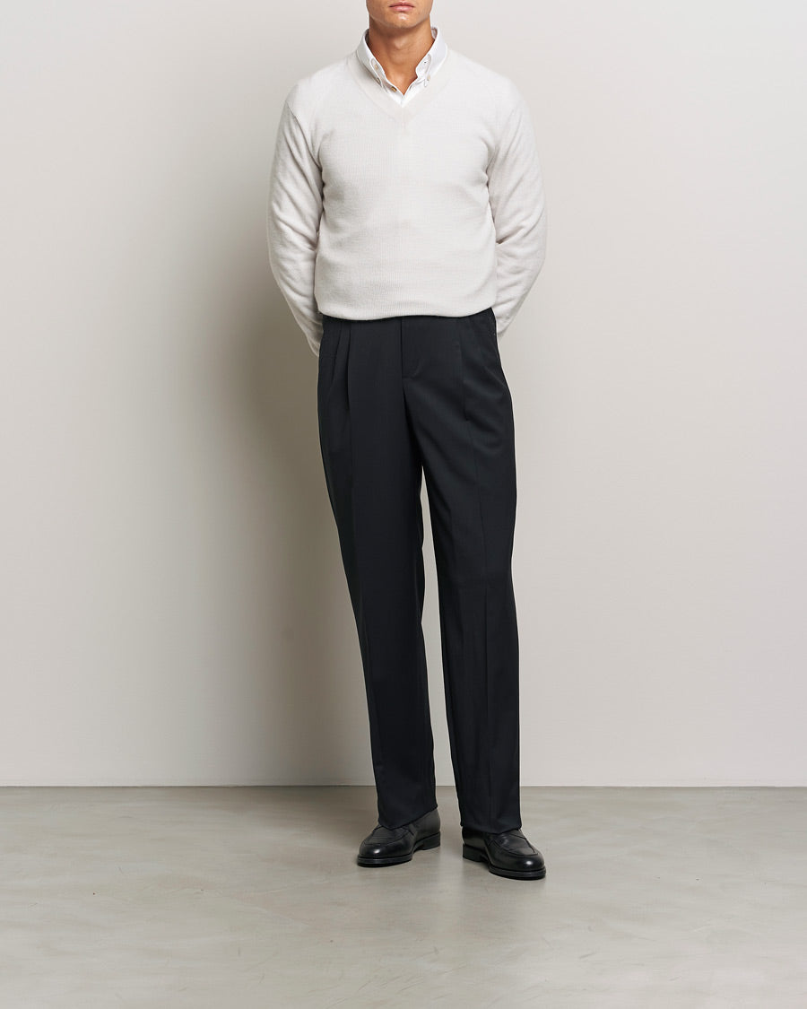 Brioni Pleated Wool Trousers Navy