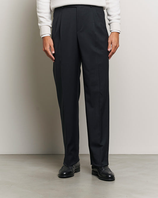 Brioni Pleated Wool Trousers Navy