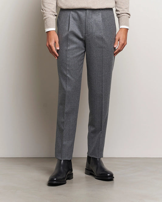 Brunello Cucinelli Slim Fit Pleated Flannel Trousers Grey Melange