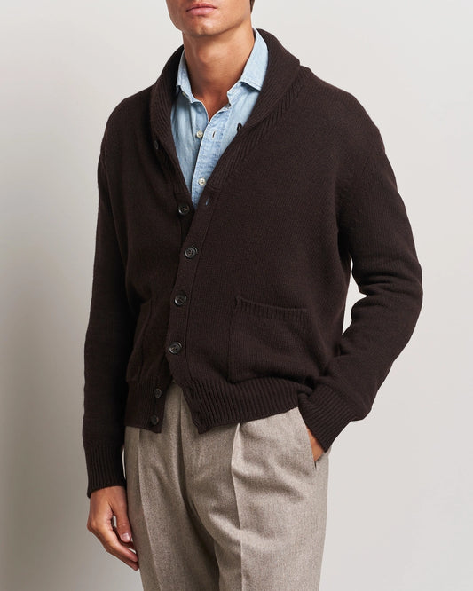 Oscar Jacobson Aspen Heavy Knitted Cardigan Brown