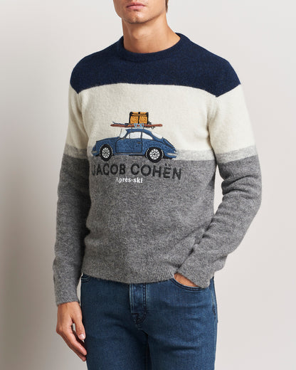 Jacob Cohën Alpaca/Wool Embrodery Sweater Blue/White/Grey