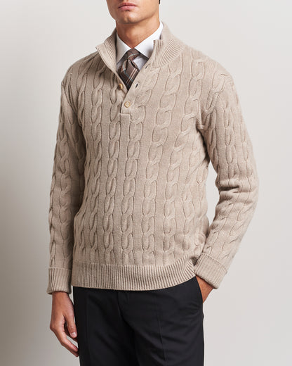 Ralph Lauren Purple Label Cashmere Cable Half Zip Beige
