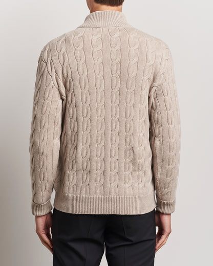 Ralph Lauren Purple Label Cashmere Cable Half Zip Beige