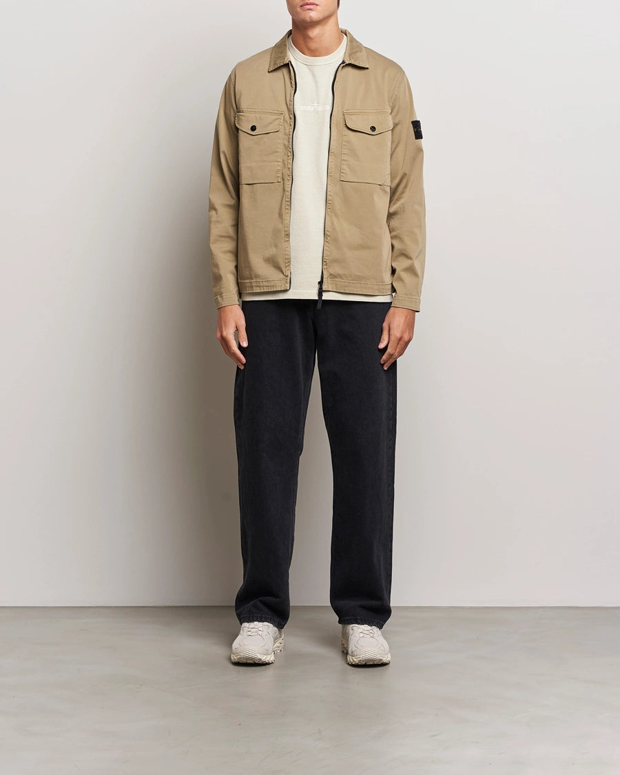 Stone Island Garment Dyed Cotton Zip Overshirt Biscuit