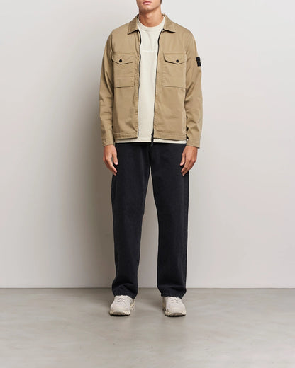 Stone Island Garment Dyed Cotton Zip Overshirt Biscuit