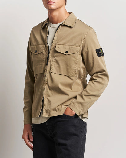 Stone Island Garment Dyed Cotton Zip Overshirt Biscuit