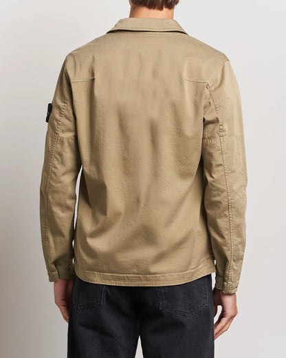 Stone Island Garment Dyed Cotton Zip Overshirt Biscuit