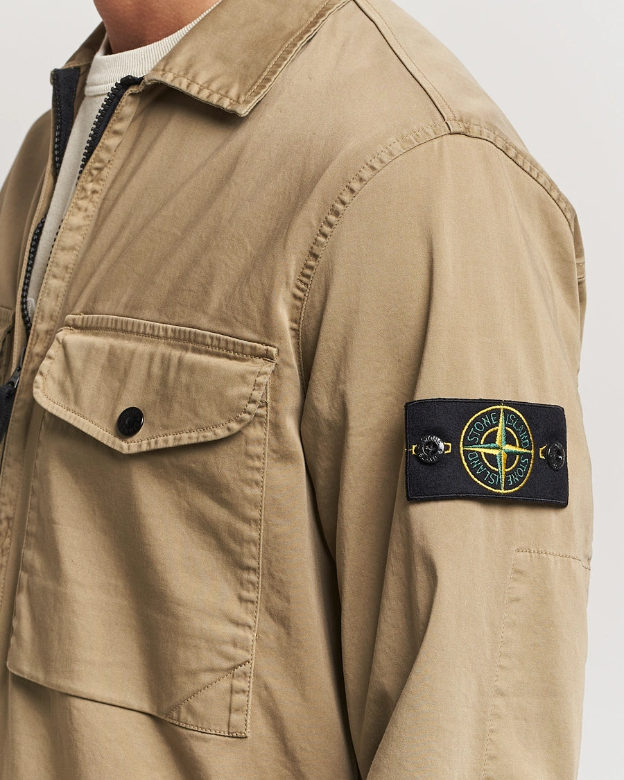 Stone Island Garment Dyed Cotton Zip Overshirt Biscuit