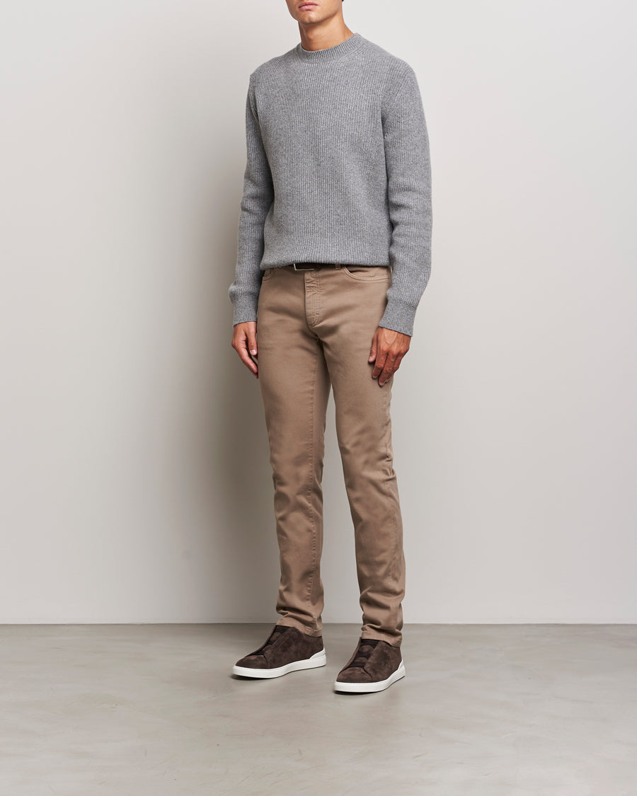 Zegna Oasi Cashmere Rib Crewneck Grey Melange