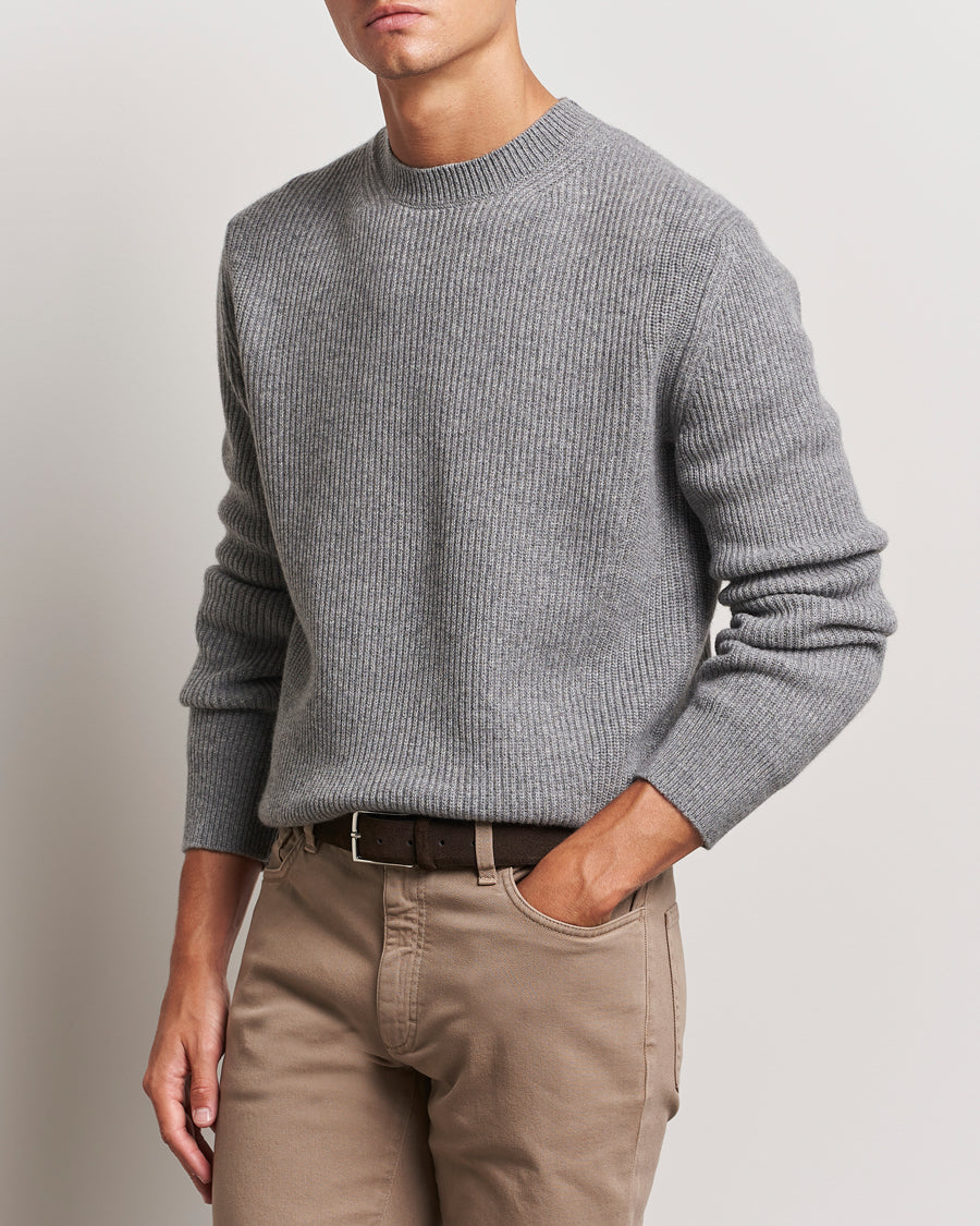 Zegna Oasi Cashmere Rib Crewneck Grey Melange