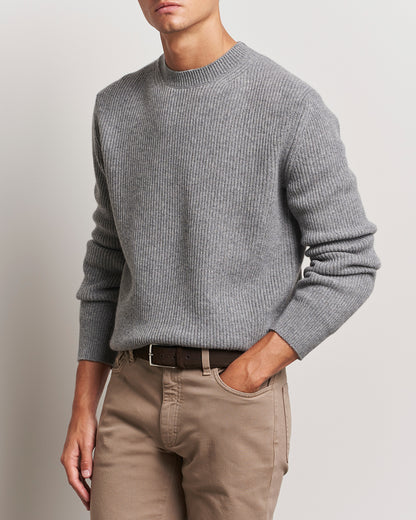 Zegna Oasi Cashmere Rib Crewneck Grey Melange
